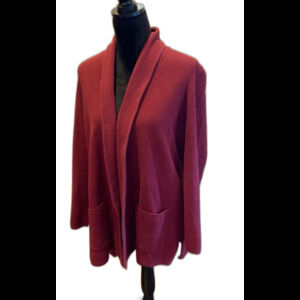 J.  Crew Cardigan Sweater Size XL Burgundy Open Front Pockets 100% Cotton J.Crew